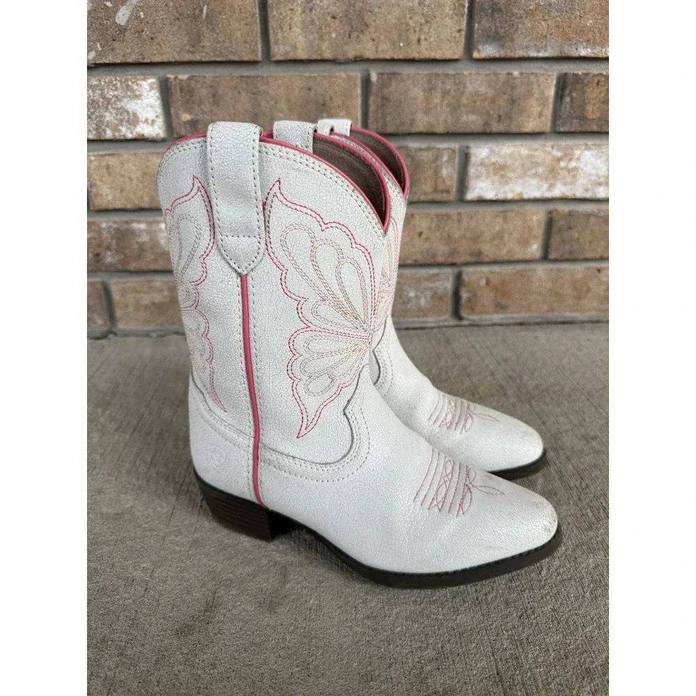 Kids Girls Ariat Boots Heritage Western Butterfly White Pink Size 1.5 Girls